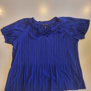 Cable & Gauge Womens Short Sleeve Blouse Size Large Blue